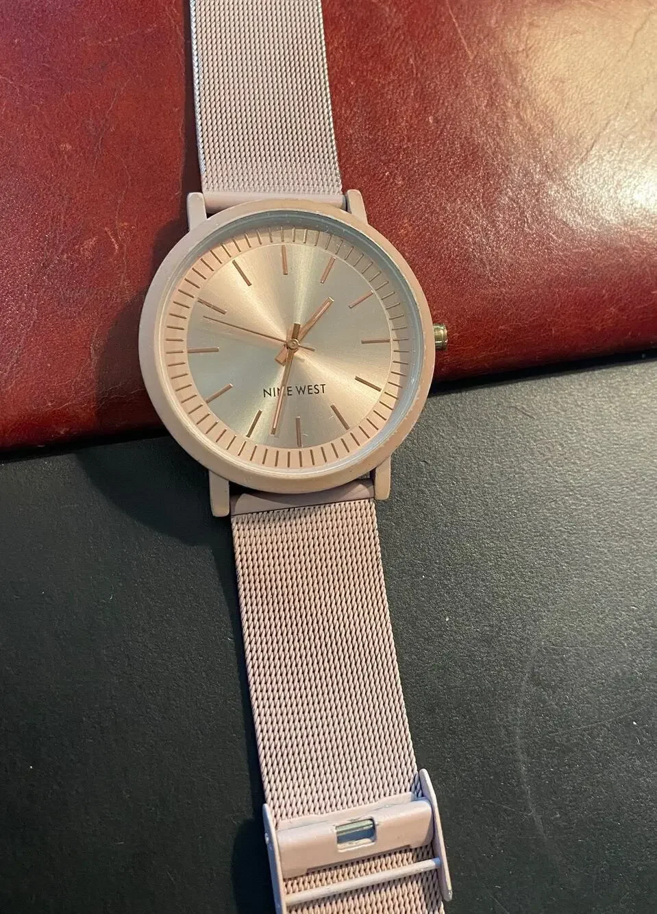 Women's 40mm Flesh Tone Nine West Watch, Matching Mesh Band